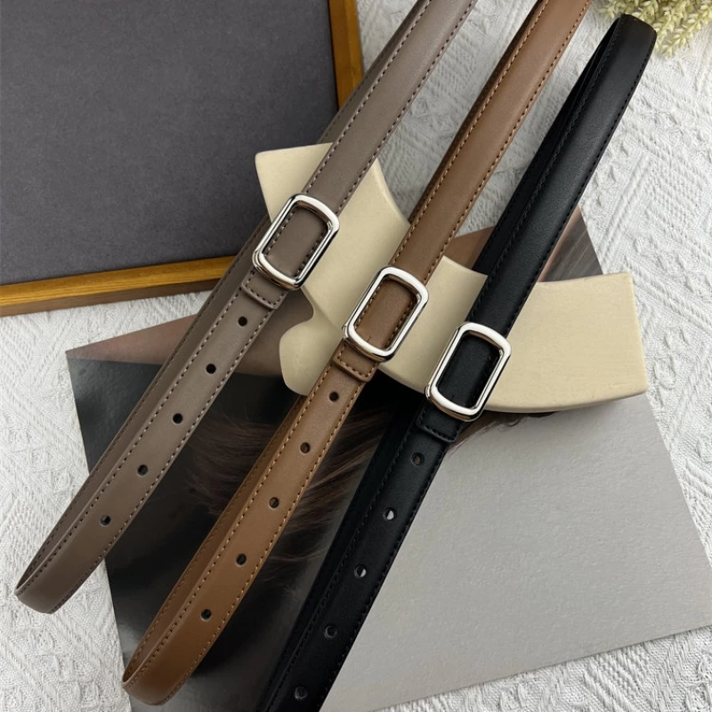 Women's Fashion Skinny Leather Belt with Alloy Buckle