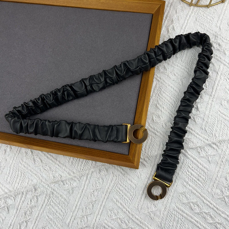 Women's Fashion Elasticated Leather Belt with Gold-Tone Alloy Buckle