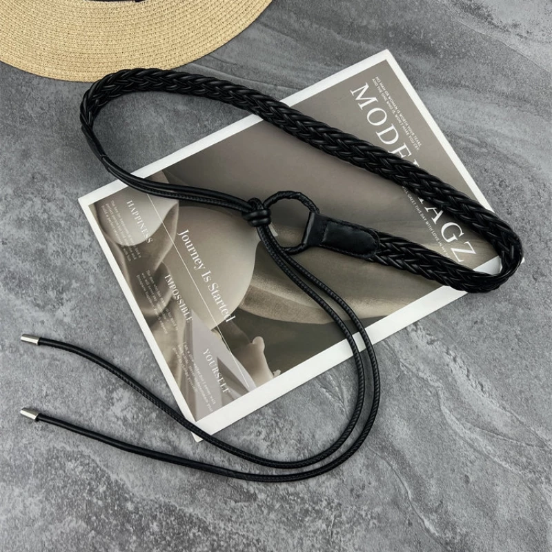 Women's Fashion Braided Leather Belt with Sliding Clasp