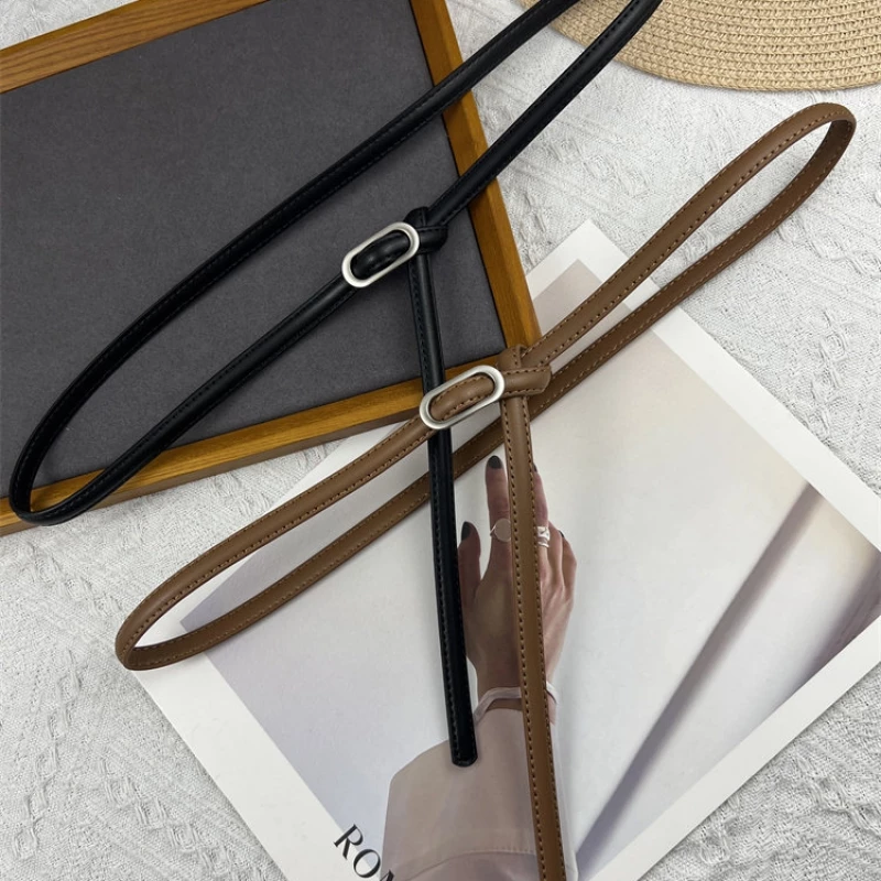 Women's Fashion Skinny Leather Belt with Alloy Ring Buckle