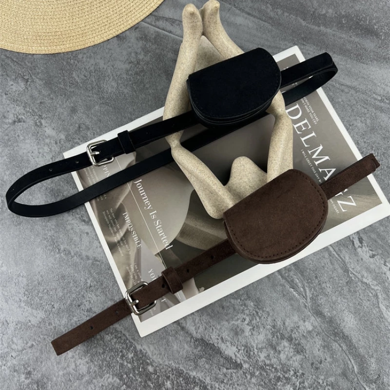 Women's Fashion Suede Belt with Attached Mini Round Pouch