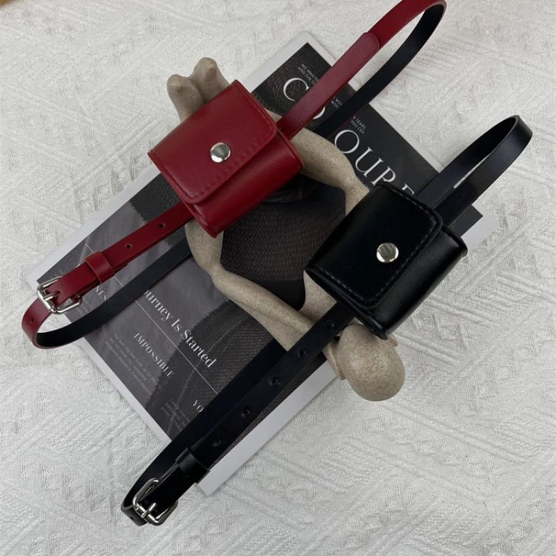 Women's Fashion Leather Belt with Attached Mini Pouch