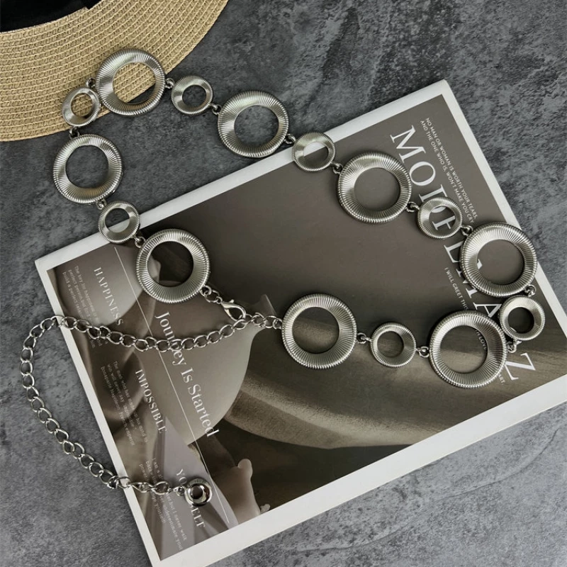 Women's Fashion Silver-Tone Alloy Circle Link Chain Belt