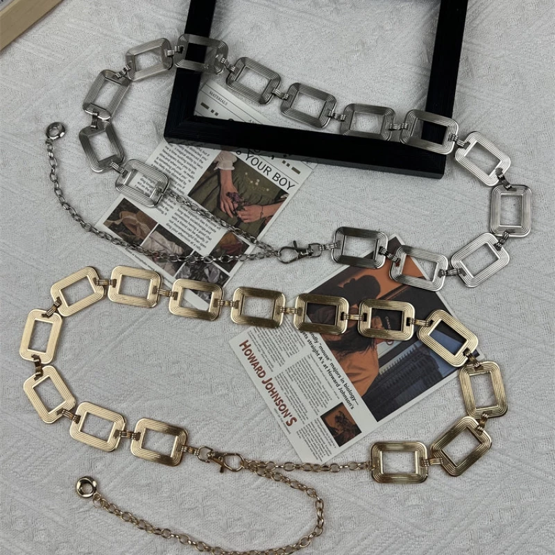 Women's Fashion Gold-Tone Alloy Square Link Chain Belt