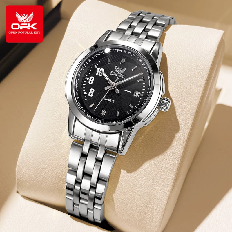 OPK Men's Fashion Quartz Watch with Silver Alloy Strap and Black Dial