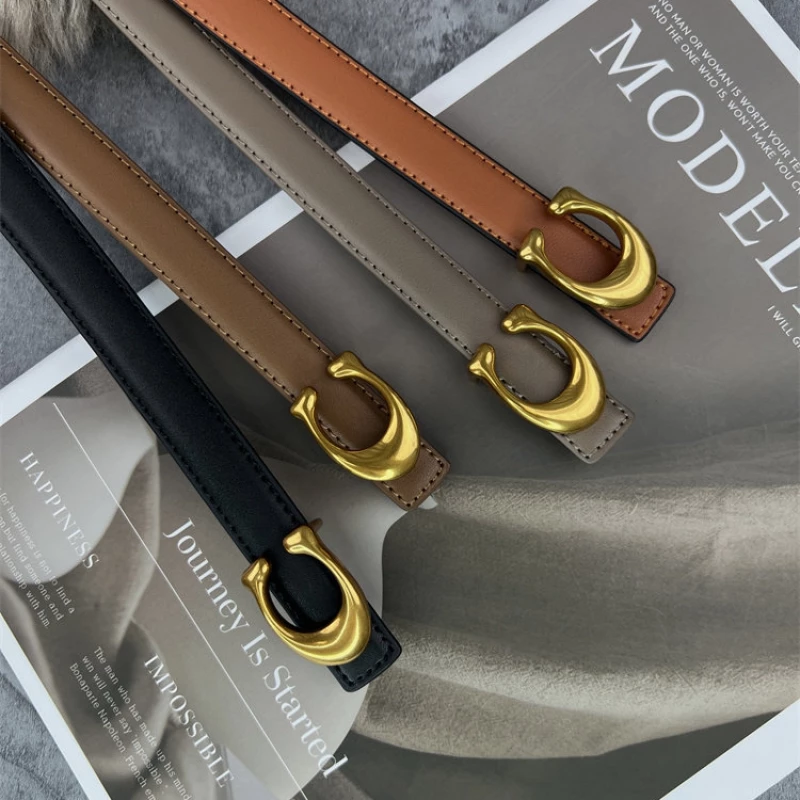 Women's Fashion Skinny Leather Belt with Gold-Tone Minimalist Buckle 2）产品说明书