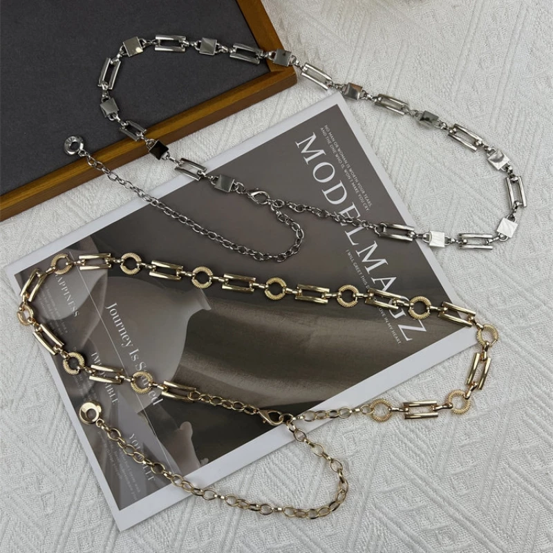 Women's Fashion Silver-Tone Alloy Geometric Link Chain Belt