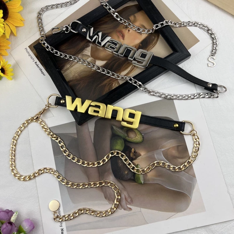 Women's Fashion Silver-Tone Alloy "WANNA" Letter Chain Belt