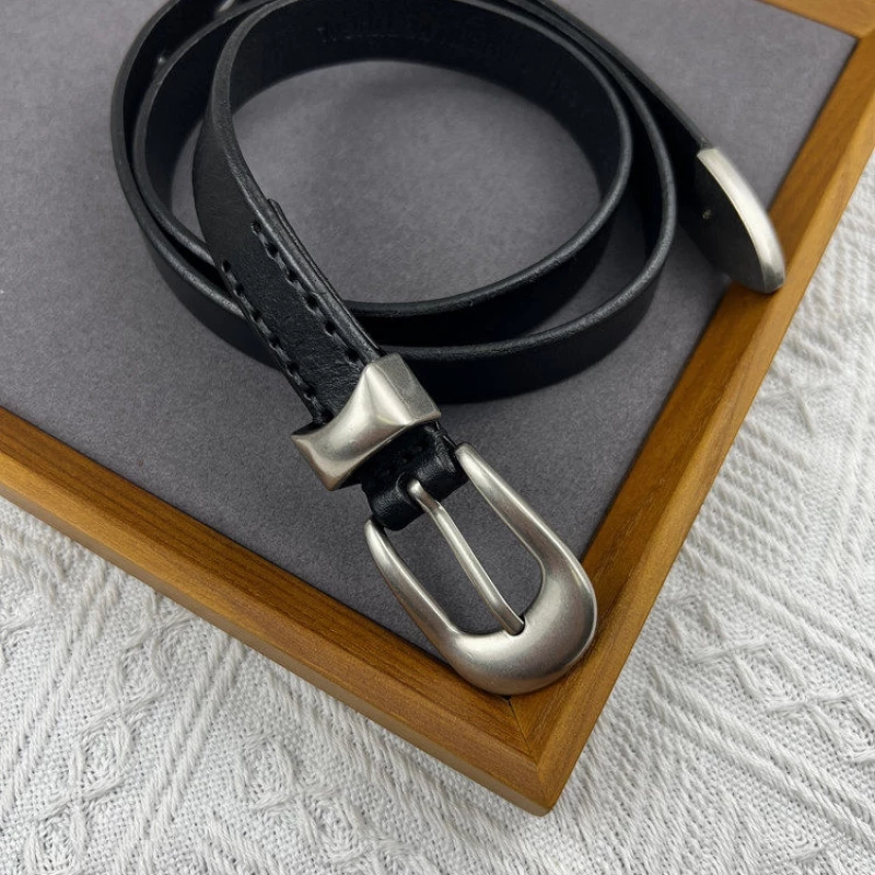 Women's Fashion Slim Leather Belt with Silver-Tone O-Ring Buckle