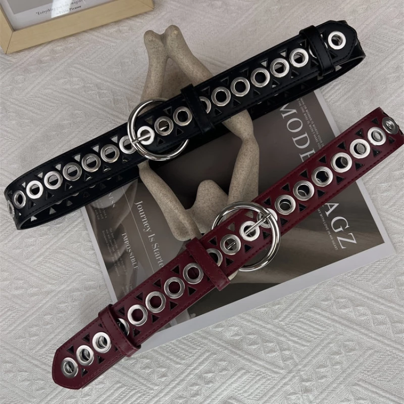 Women's Fashion Wide Leather Belt with Silver-Tone Eyelet & O-Ring Buckle