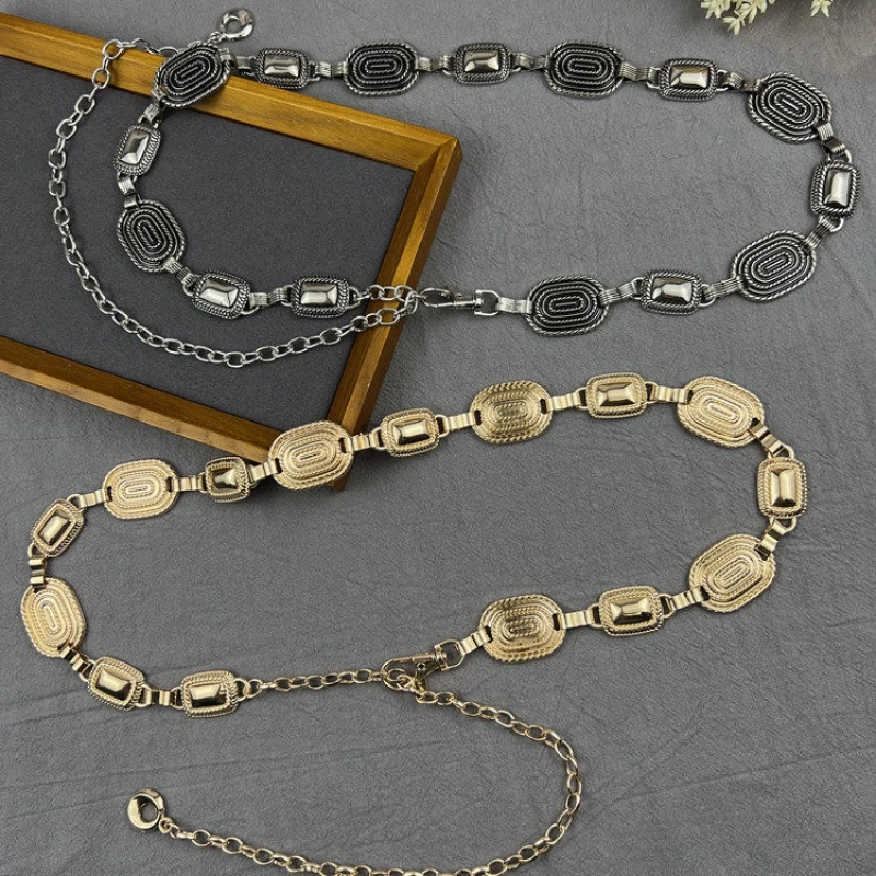 Women's Fashion Silver-Tone Geometric Link Chain Belt