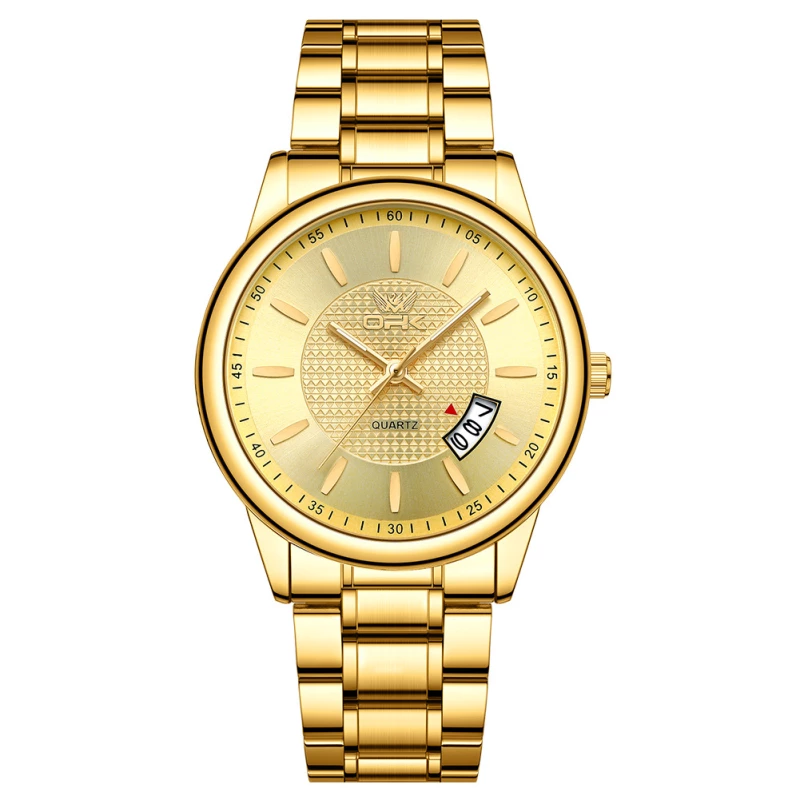 OPK Men's Fashion Quartz Watch with Gold-Toned Alloy Case and Link Strap