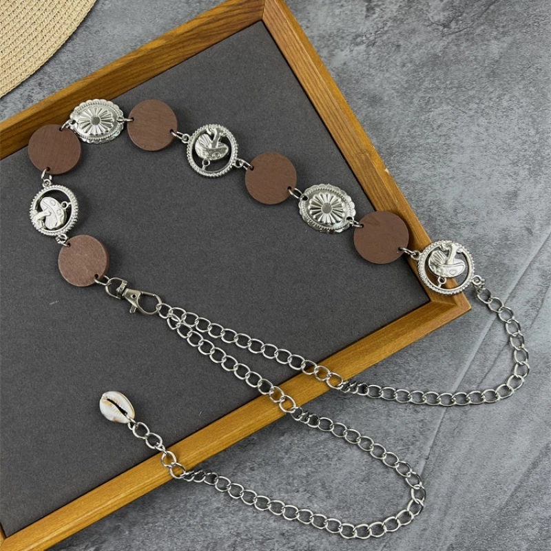 Women's Mixed-Media Disc Chain Belt