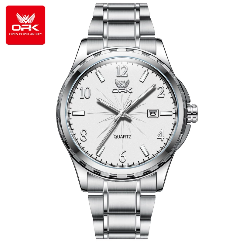 OPK Men's Fashion Quartz Watch with Silver-Toned Alloy Case and Link Strap