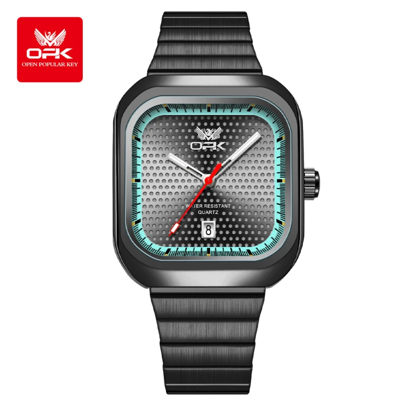 OPK Men's Fashion Quartz Watch with Black-Toned Alloy Case and Link Strap