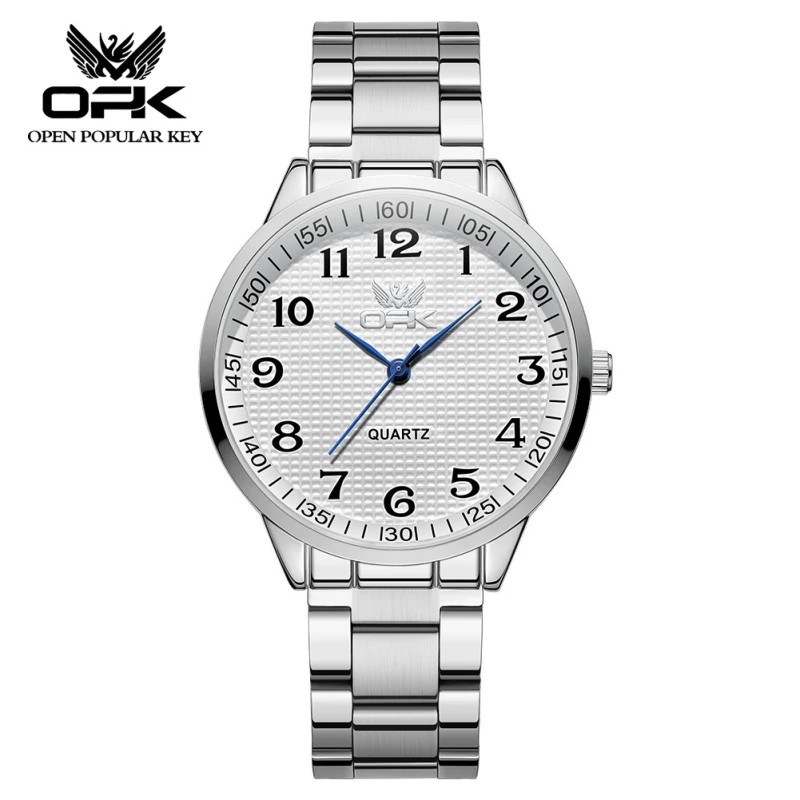 OPK Unisex Silver Alloy Quartz Watch with Grid Dial, Easy-Read Numerals and Link Bracelet