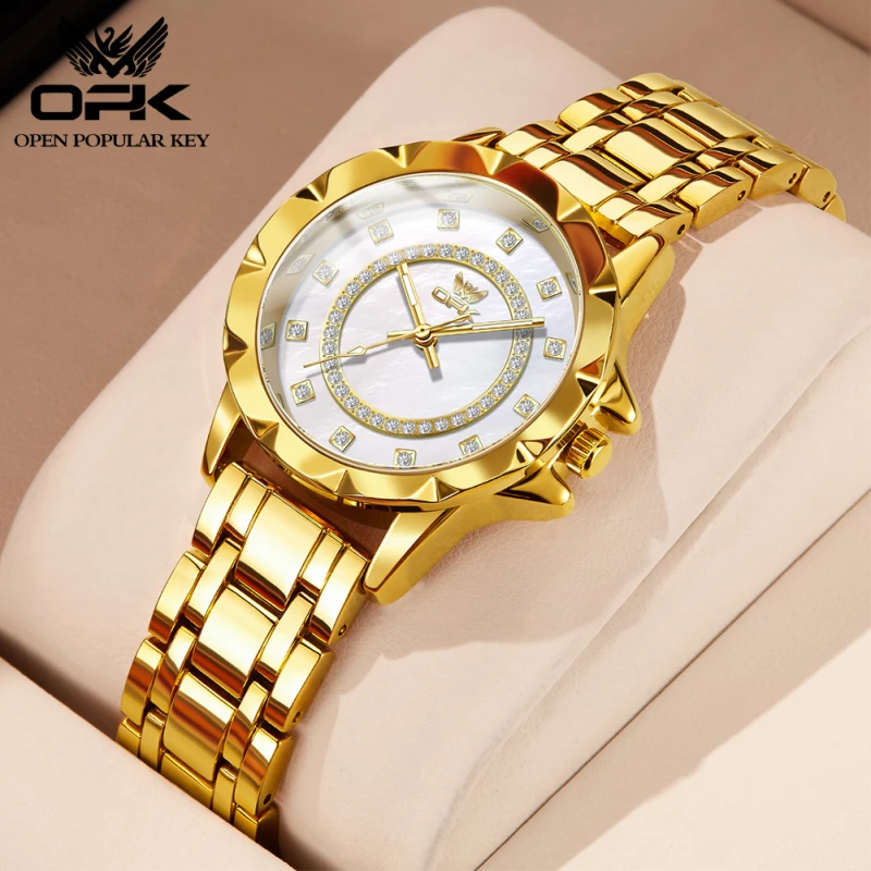 OPK Men's Fashion Quartz Watch with Gold-Toned Alloy Case and Link Strap