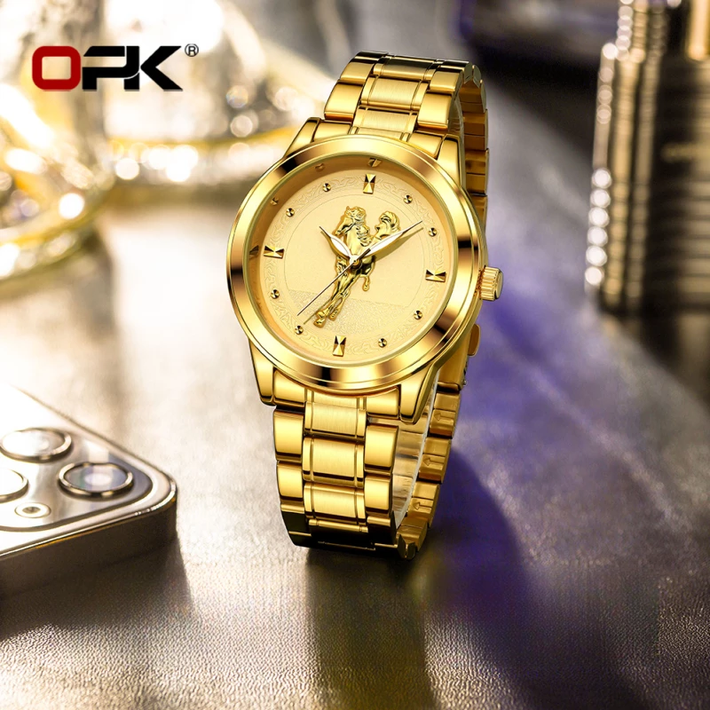 OPK Men's Fashion Quartz Watch with Gold-Toned Alloy Case and Link Strap