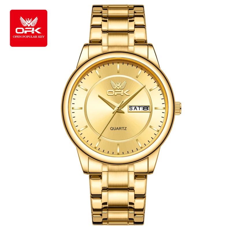 OPK Men's Fashion Quartz Watch with Gold-Toned Alloy Case and Link Strap