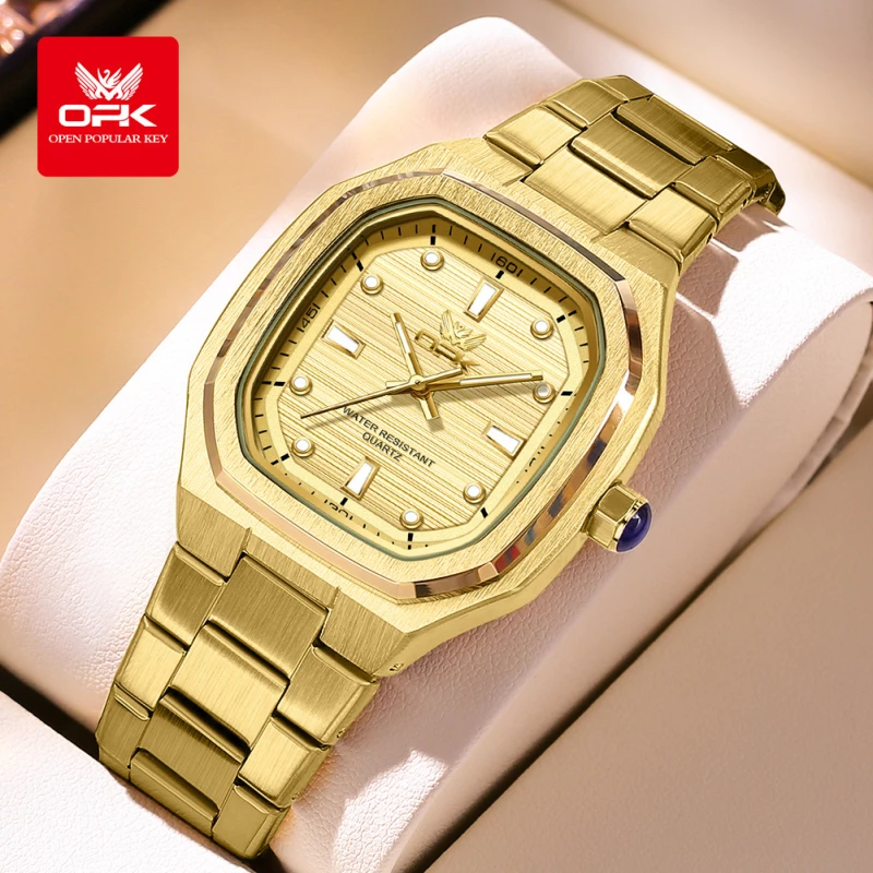 OPK Men's Fashion Quartz Watch with Gold-Toned Alloy Case and Link Strap