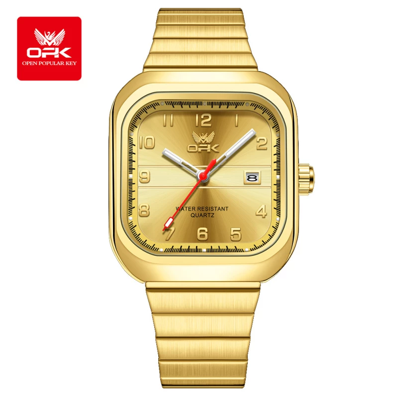 OPK Men's Fashion Quartz Watch with Gold-Toned Alloy Case and Expansion Strap