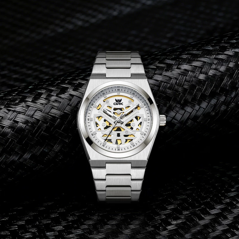 OPK Men's Skeleton Fashion Watch with Metal Strap