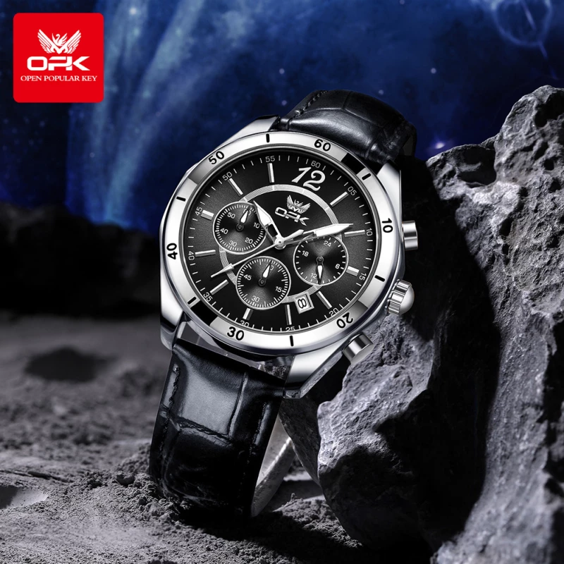 OPK Men's Chronograph Fashion Watch with Leather Strap