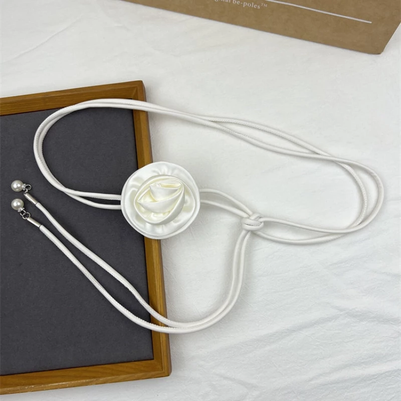 Women's Satin Floral Accent Tie Belt