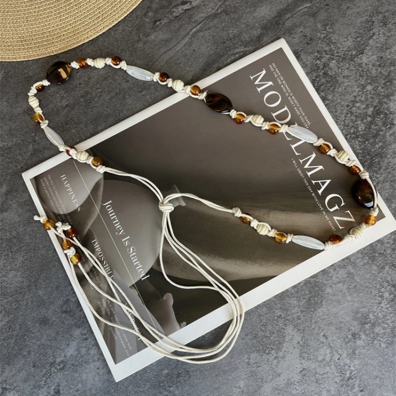 Women's Beaded Fabric Tie Belt