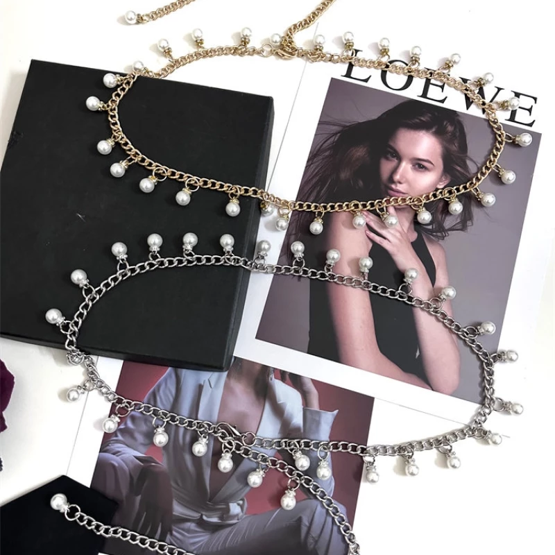 Women's Double-Layered Faux Pearl Chain Belt