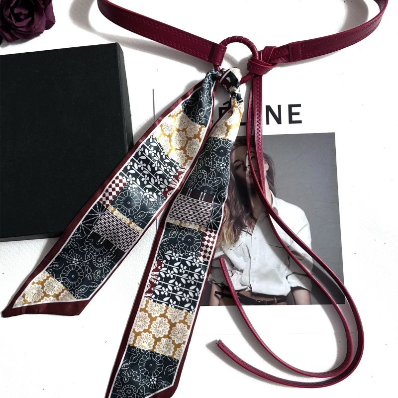 Women's Mixed Print Fabric Tie Belt