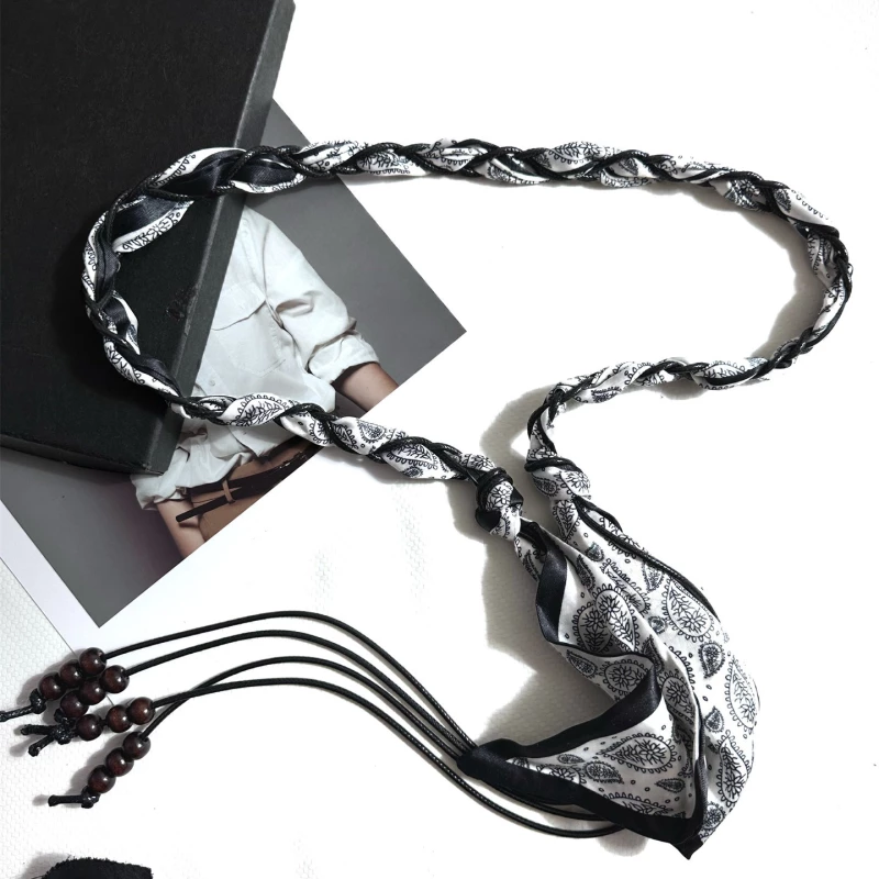 Women's Paisley Print Satin Tie Belt