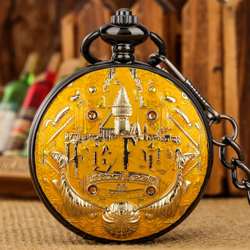 Vintage Bronze Skeleton Mechanical Pocket Watch with Chain