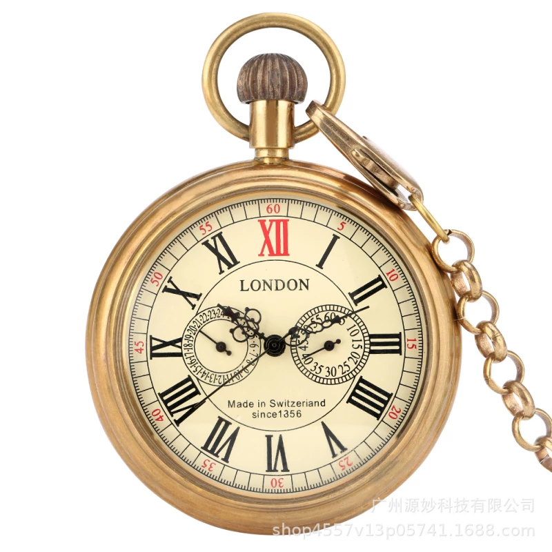 Antique Bronze-tone London Themed Pocket Watch with Dual Sub-dials