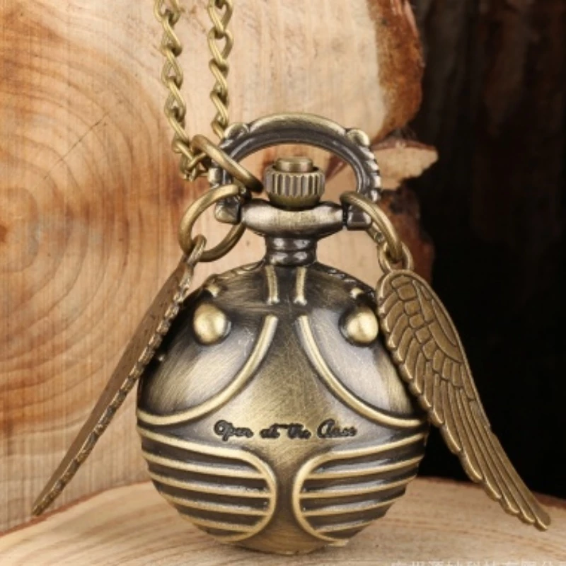 Bronze Winged Ball Pendant Pocket Watch with Chain