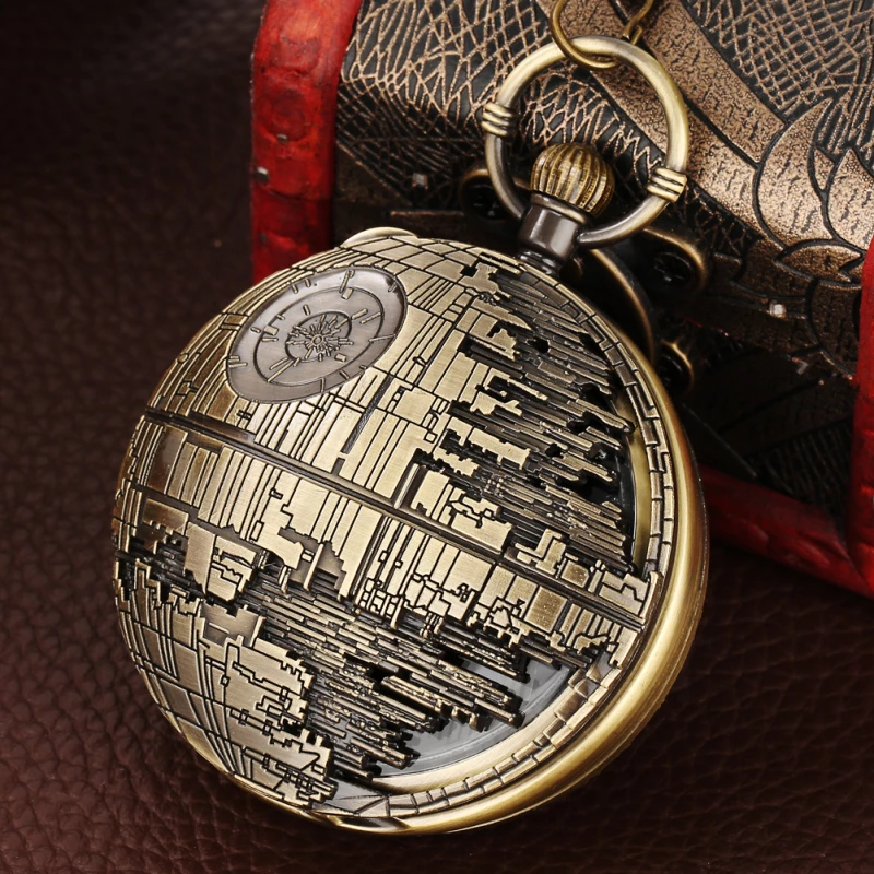 Antique Bronze Alloy Pocket Watch with Death Star Design