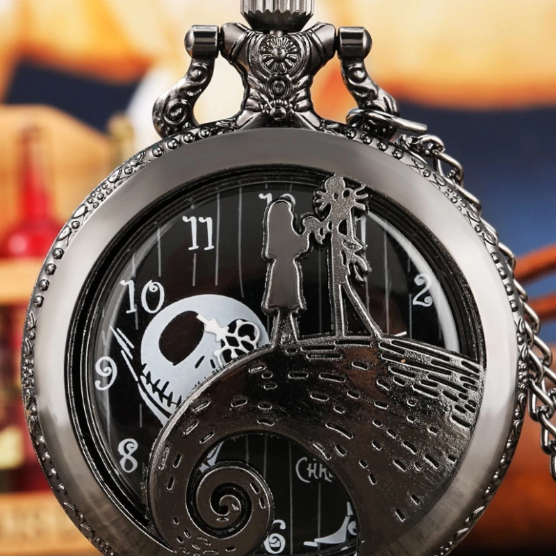 Black Nightmare Before Christmas Pocket Watch with Chain