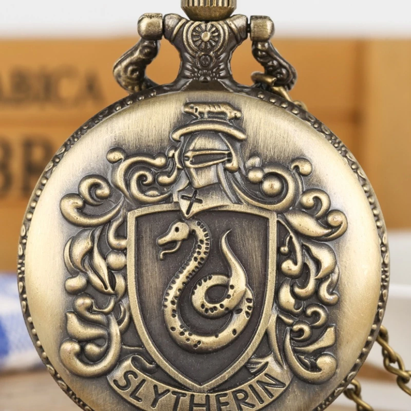 Vintage Bronze Slytherin Pocket Watch with Chain