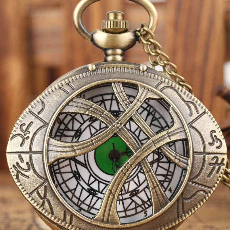 Vintage Bronze Doctor Strange Eye of Agamotto Pocket Watch with Chain