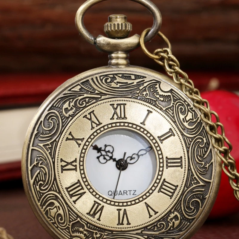 Vintage Bronze Double Dial Pocket Watch with Chain