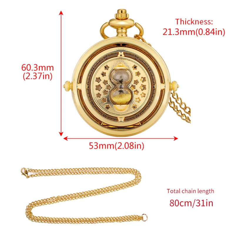 Gold-tone Hourglass Pocket Watch with Starry Cutout Design