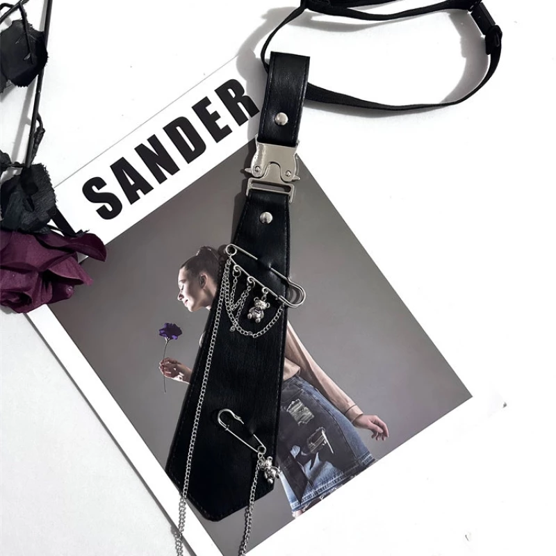 Women's Faux Leather Tie with Punk Hardware Accents