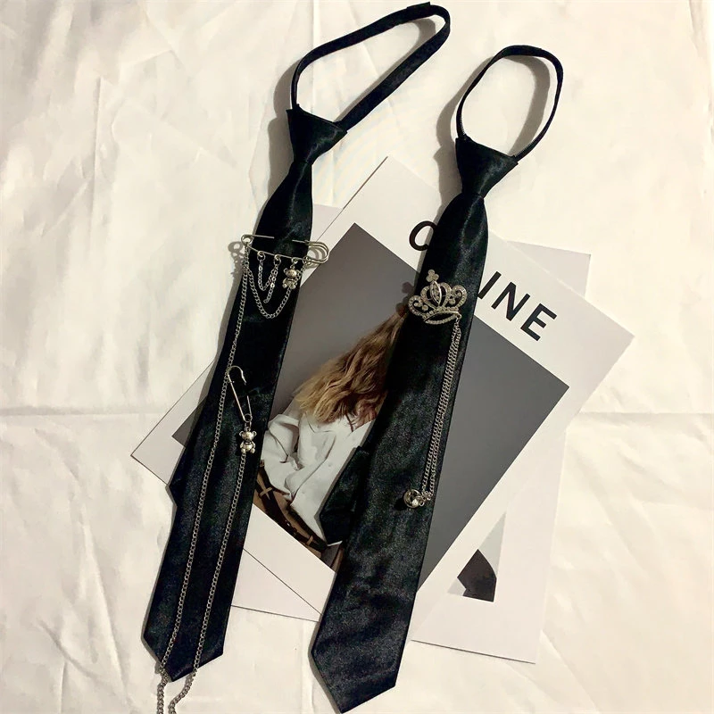 Women's Satin Tie with Punk Hardware Accents