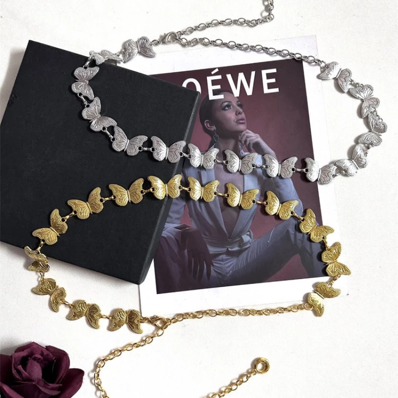 Women's Textured Butterfly Link Chain Belt