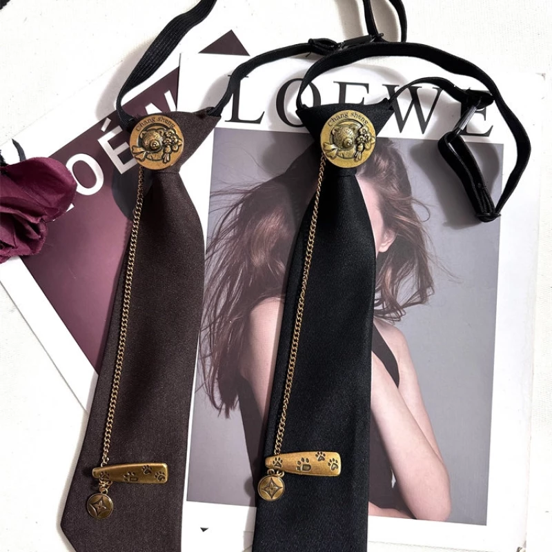 Women's Fabric Tie with Gold-Tone Alloy Chain Accents