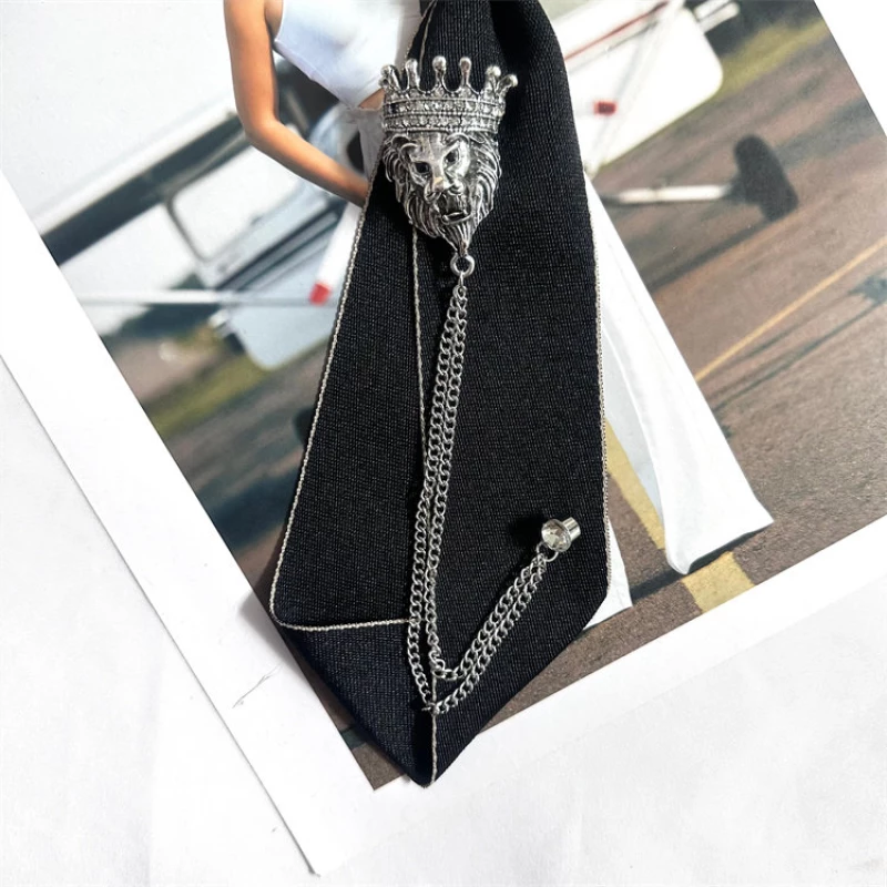 Women's Fabric Tie with Alloy Crown and Rhinestone Accent