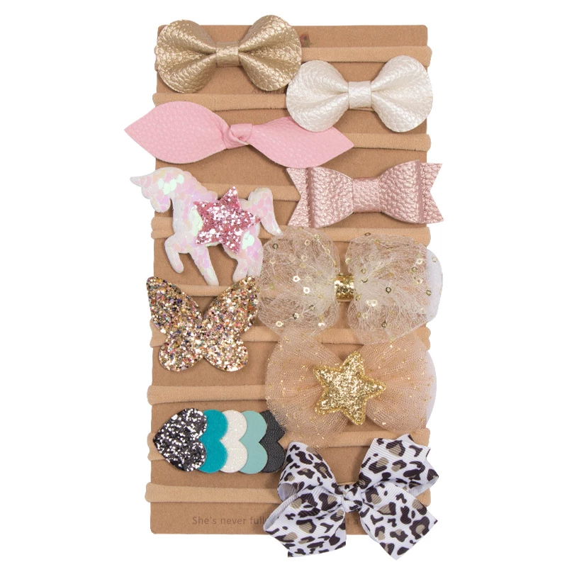 10-Pack Kids Hair Clips, Gold Glitter, Unicorn & Leopard Print Bows for Daily Wear & Parties