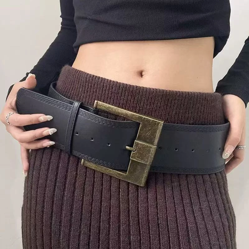 Wide Leatherette Fashion Waist Belt with Alloy Buckle