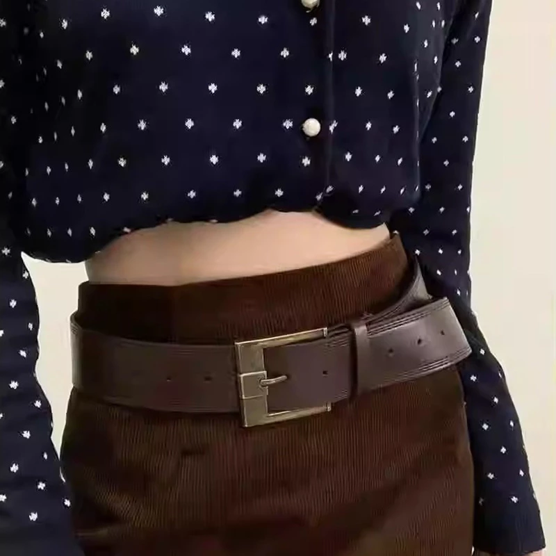 Wide Leatherette Fashion Waist Belt with Alloy Buckle