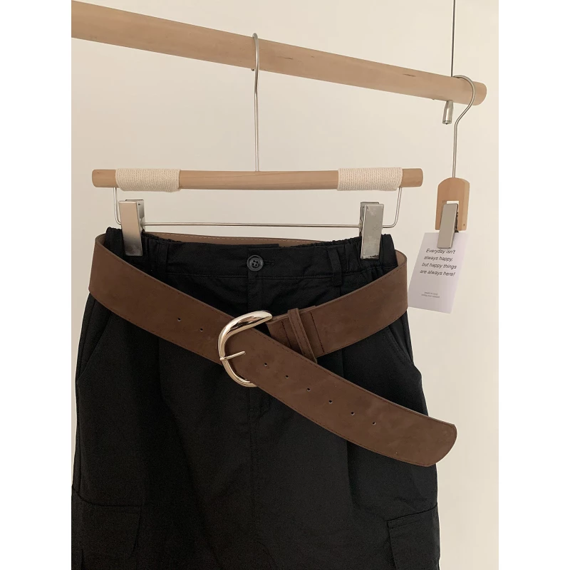 Wide Suede-Like Fashion Waist Belt with Alloy Buckle